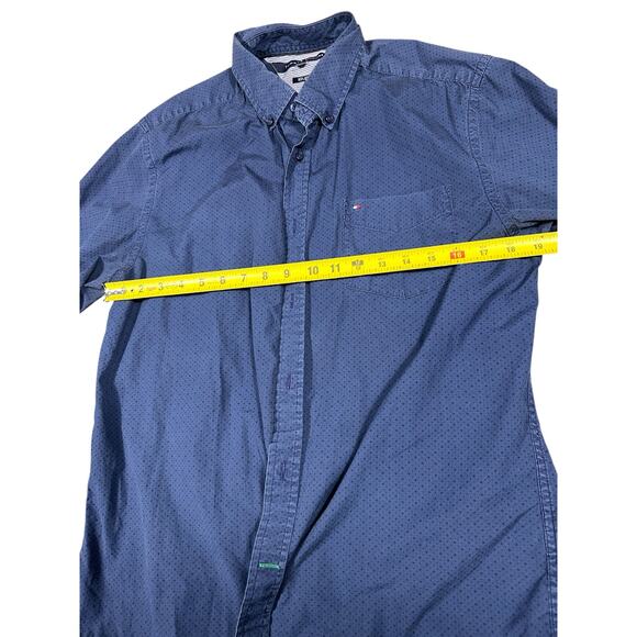 Tommy Hilfiger Men’s Button Down Shirt Blue Micro Dot Print L - Picture 4 of 9